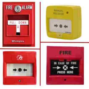 different types of Manual call point boxes placed near fire post