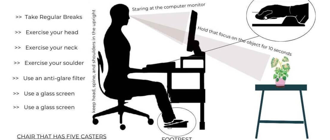 A aman using computer with focus on computer users health issues.